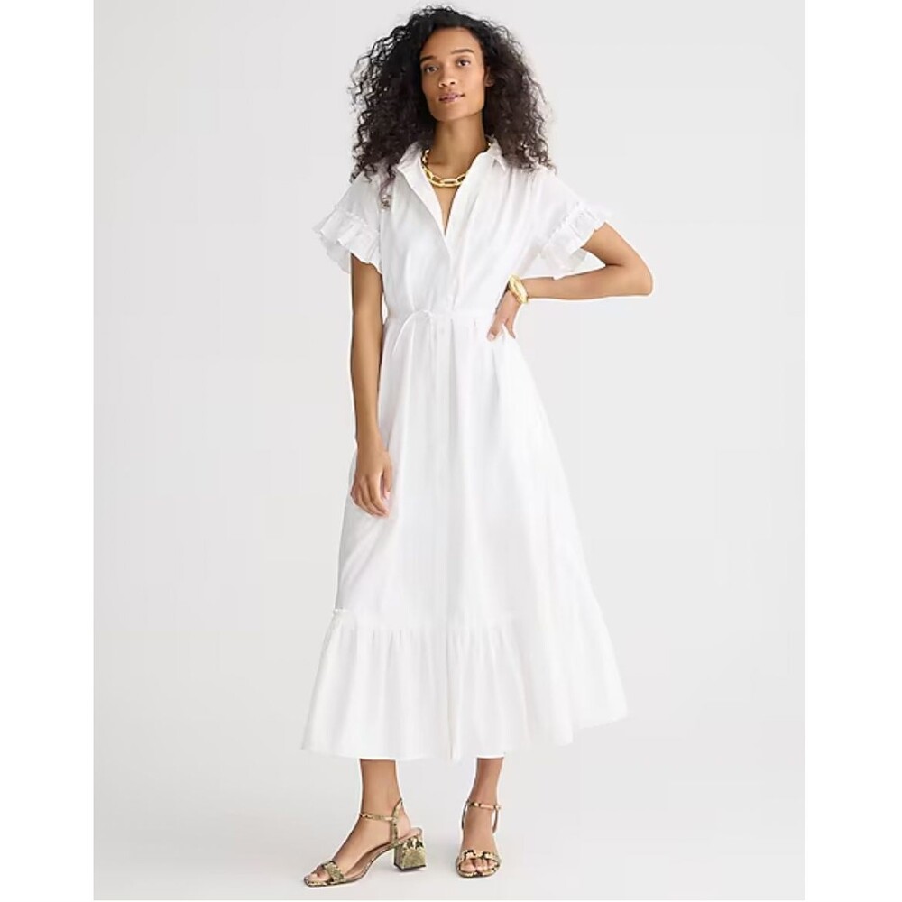 J. Crew Factory White Maxi Dress with Ruffle Sleeves